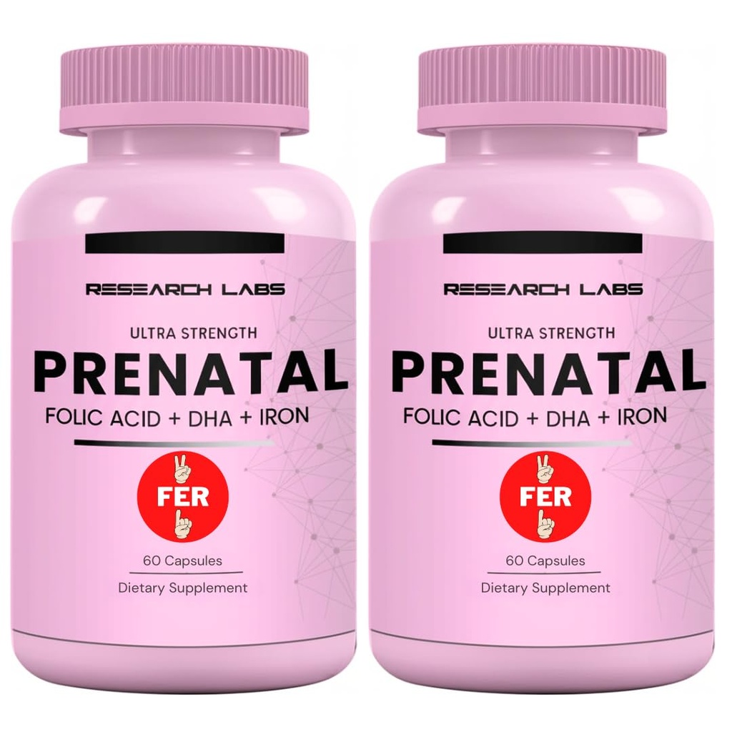 Research Labs Prenatal Vitamins for Women 2 Fer 1 Ad: 6X More Bioavailable Methylated Folate Folic Acid MTHF 5 | Supports Brain Development, Healthy Growth