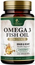 Omega 3 Fish Oil Supplements - 2400mg Fish Oil Per Serving - Triple Strength Omega-3 with EPA & DHA Fatty Acids - Natural Heart, Brain & Immune Support - Wild Caught, Bottled in USA - 60 Softgels