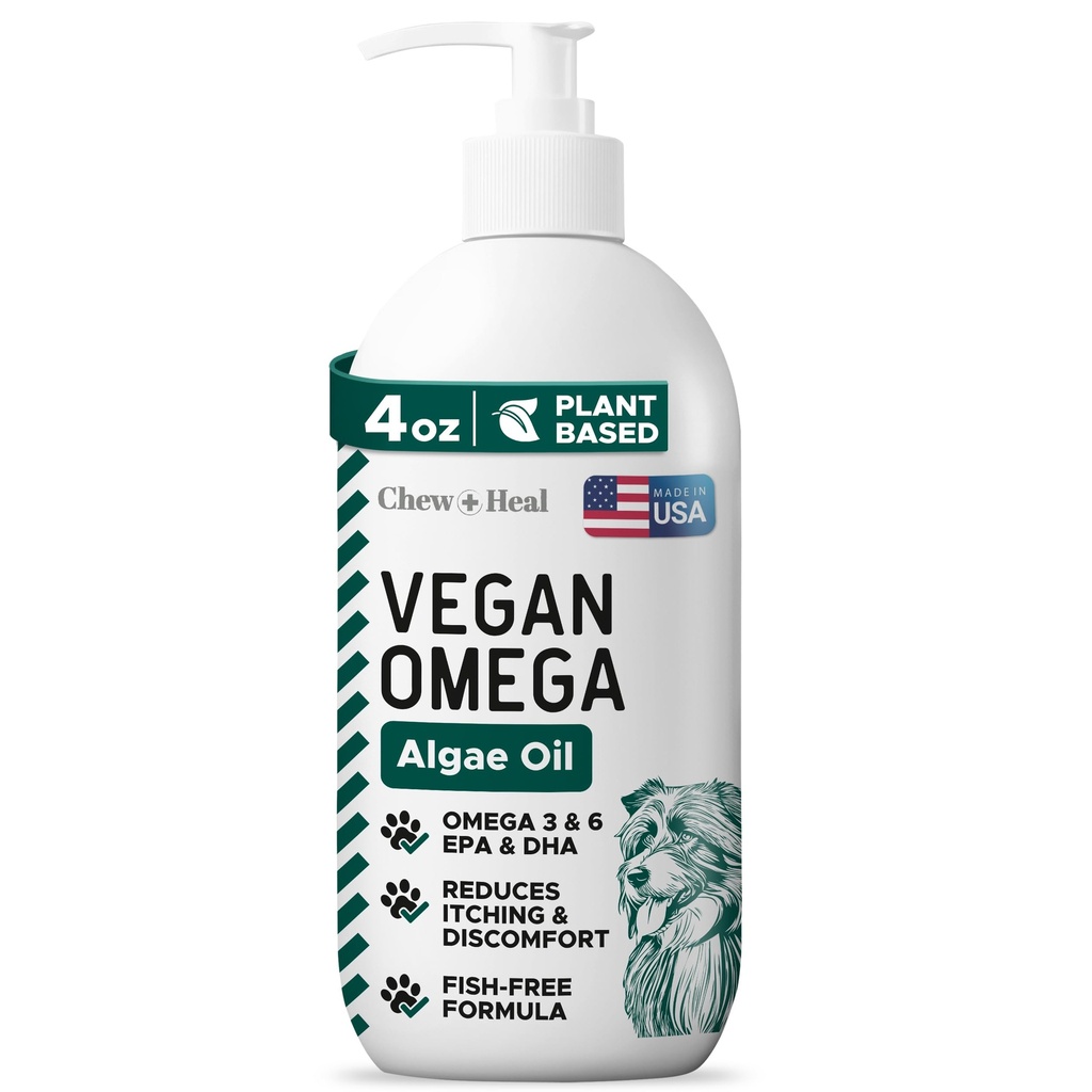 Vegan Omega 3 Oil for Dogs - 4 oz of Fish Free Algae Oil for Healthy Skin and Coat - Made with Omega 3 and 6 Fatty Acids, EPA, DHA, and DPA - Made in the USA