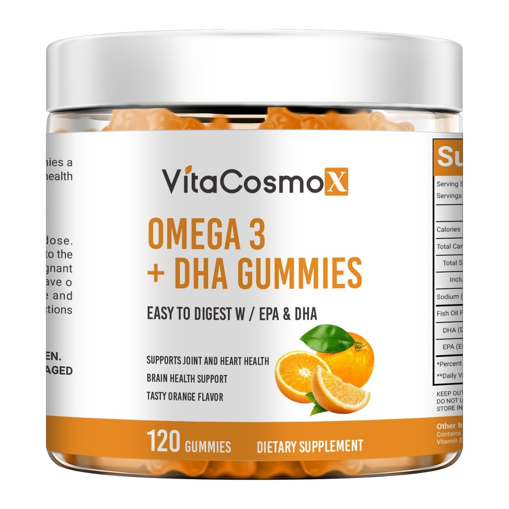 Omega-3 Vegan Gummies, 120 Count, Orange & Lemon Flavor, Fish Oil Alternative, DHA from Algae, Omega 3-6-9 from Chia Seeds 100% Vegetarian, Non-GMO & Gluten Free