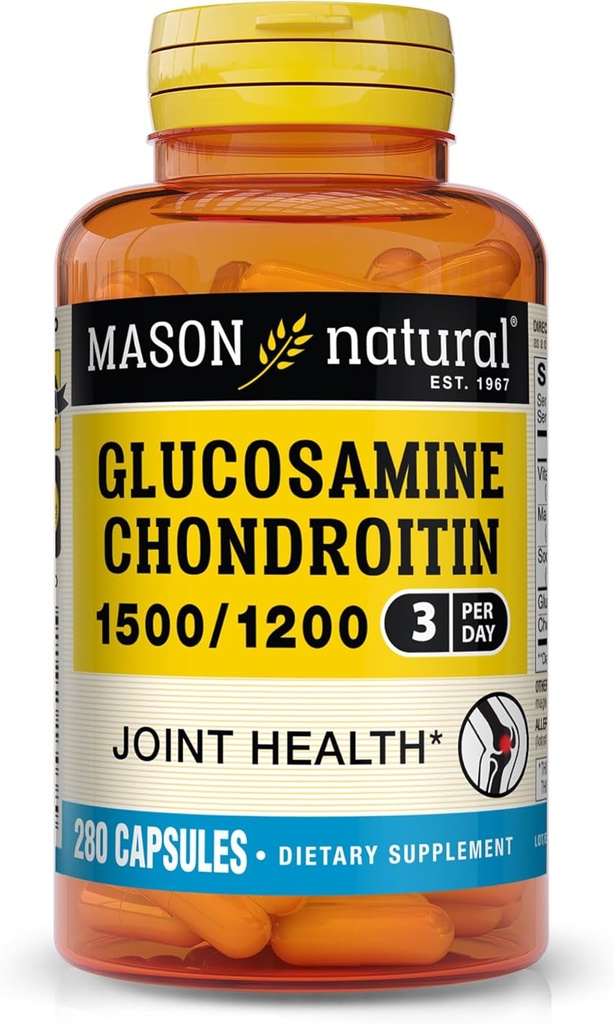 MASON NATURAL Glucosamine Chondroitin 1500 / 1200 s vitaminem C, podporuje společné zdraví pro normální flexibilitu a mobilitu *, 280 Kapsle, 3 měsíční zásobování