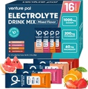 Venture Pal High Sodium Sugar Free Electrolytes Powder Packet - Hydration Packets med Vitamin, Sodium & Potassium | Zero Calories | Vegan, Keto & Paleo Friendly Electrolyte Drink Mix - 16 Sticks