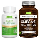 Super B-Complex 180 Tablets & High Absorption Omega-3 Wild Fish Oil 1360mg Bundle, Methylated Sustained Release B Complex and 1000mg EPA & DHA with Astaxanthin, by Igennus