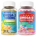 Kid& Adults, Omega 3 Multivitamin, Omega-3 Gummies 1000mg + Turmeric, 2Pack
