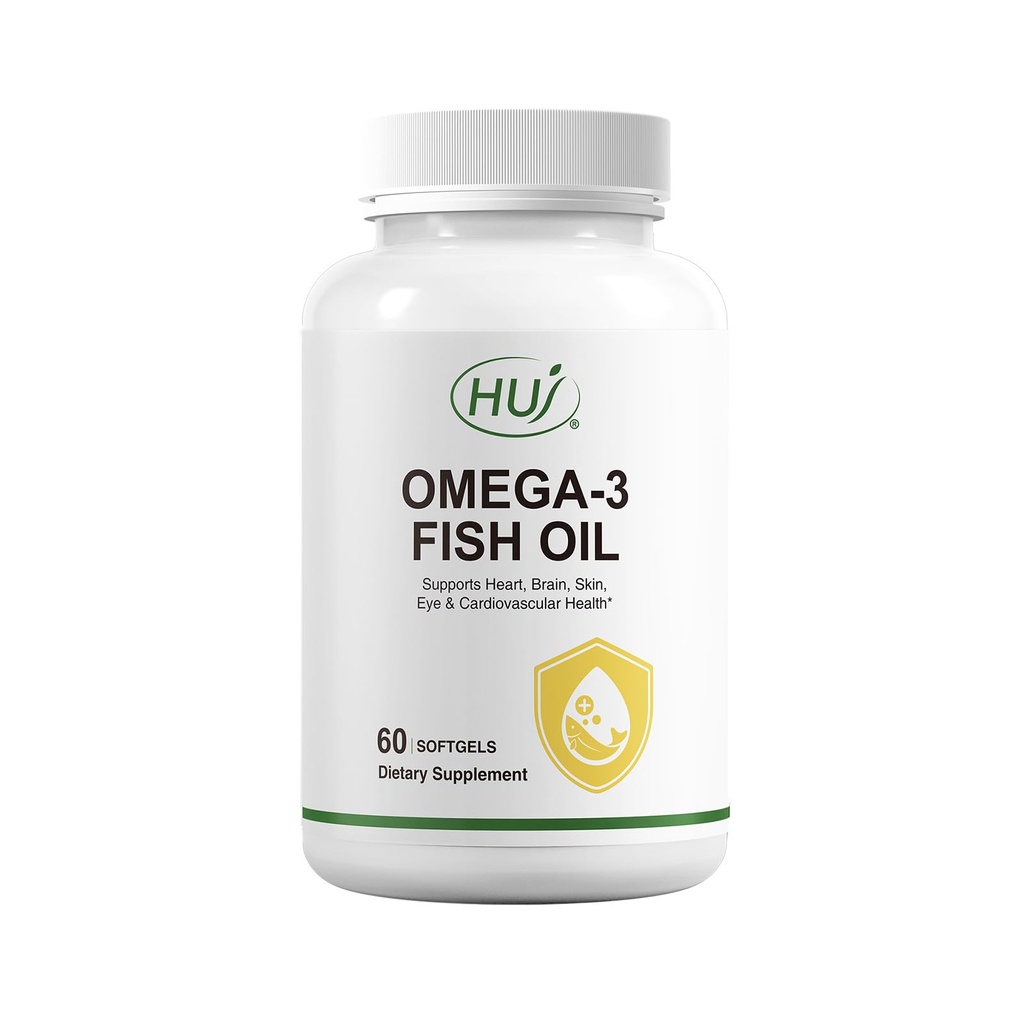HUJ Omega 3 Fish Oil 1000mg Softgels - EPA+DPA, Fish Oil Omega 3 for Heart, Brain, Skin, Eyes & Cardiovascular Support *- 60 Softgels