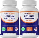 Vitamatic Lithium Orotate 20mg, 90 Capsules - Veggie Caps, Non-GMO, Gluten Free- 2 Pack