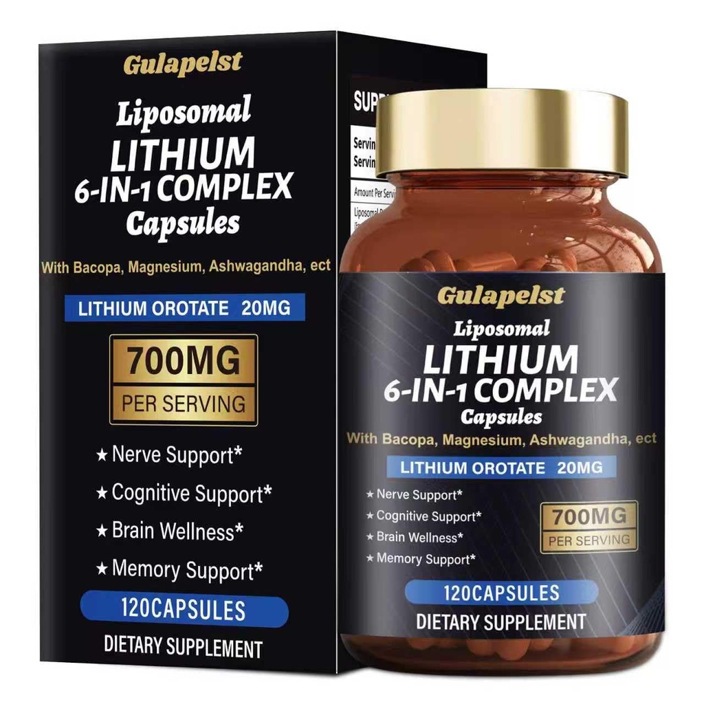 Lisopomal Lithium Orotate Complex Capsules, Lithium Orotate 20 mg, Magnesium Glycinate & Ashwagandha, Brain Health Supplements for Cognitive, Mood & Memory – Non-GMO, 120 Vegan Capsules