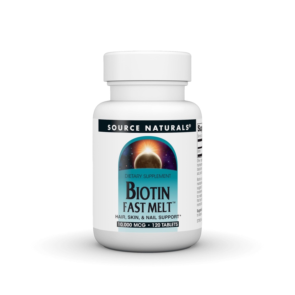 Source Naturals Biotin Fast Melt, Hair Skin and Nail Support*, 10,000 mcg per Serving- 120 Tablets