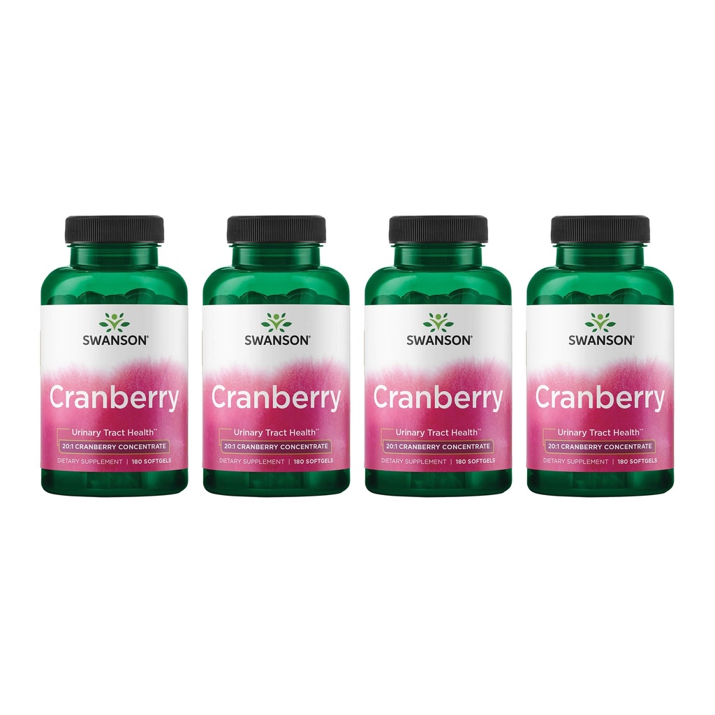Swanson Cranberry 20:1 Juice Concentrate Urinary Tract and Kidney Health Supplement for Women and Adults Seeking Bladder Support with Vitamins C & E (180 Softgels, 4 Pack)