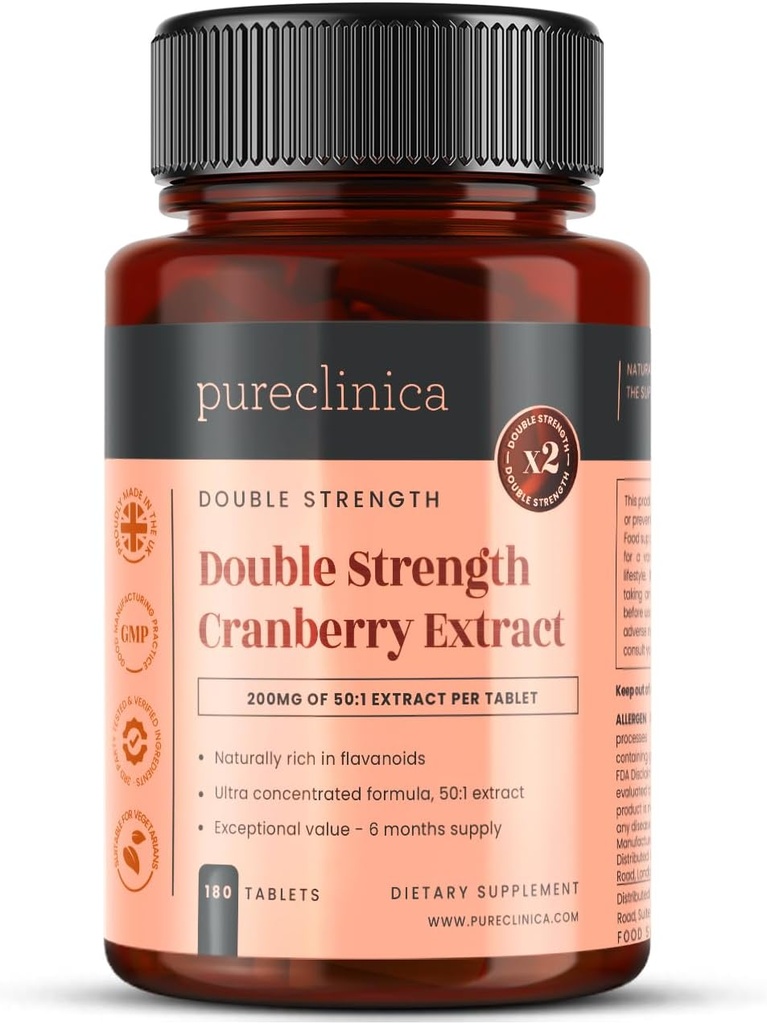 pureclinica Double Strength Cranberry Extract 10 000mg x 180 Ultra Концентрирани таблетки - 6 месеца доставка