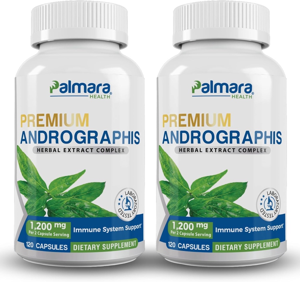 Palmara Health Premium Andrographis Paniculata Extract 2 Pack - 1 200mg (100mg Andrographolides) par portion, non-OGM, végétalien, sans gluten