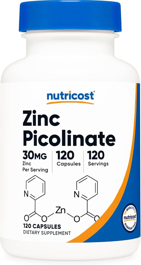 Nutricost Cinko Picolinate 30mg, 120 kapsulių - Gluten Free ir Non-GMO