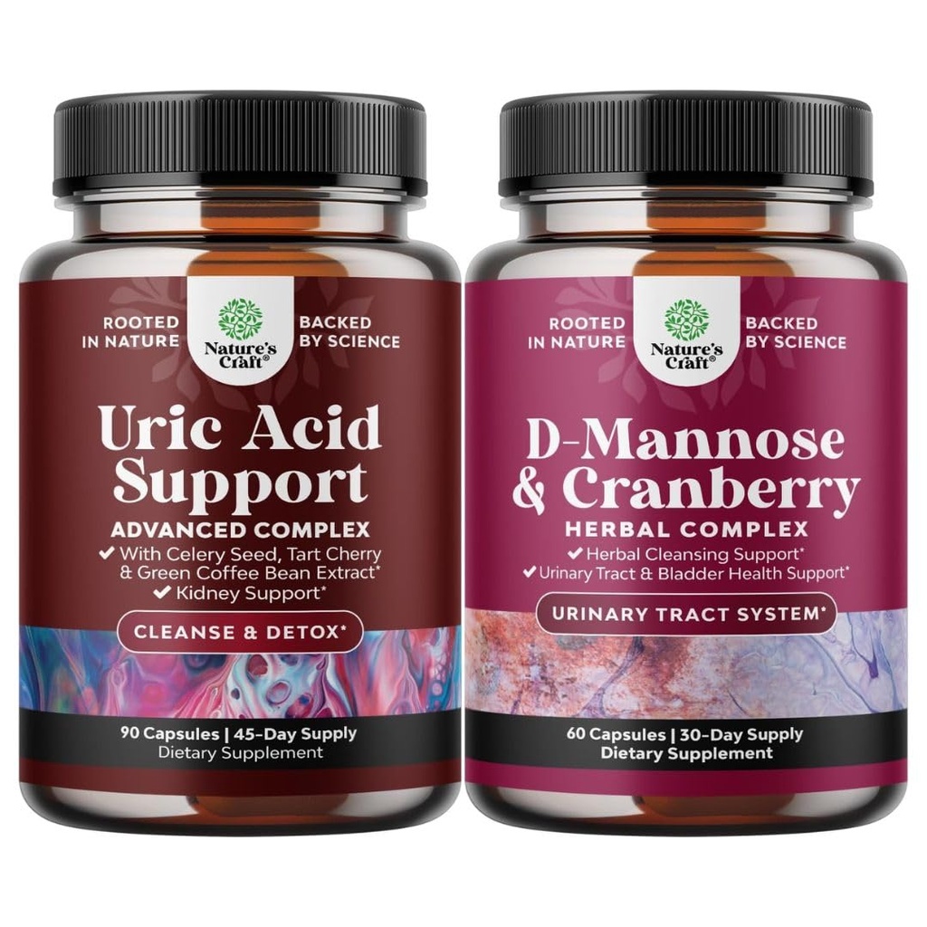 Bundle of Uric Acid Cleanse & Detox - Green Coffee Beans with Turmeric, Tart Cherry & Celery Seed for Kidney and D Mannose with Cranberry Supplement for Kidney Support & Urinary Tract Health