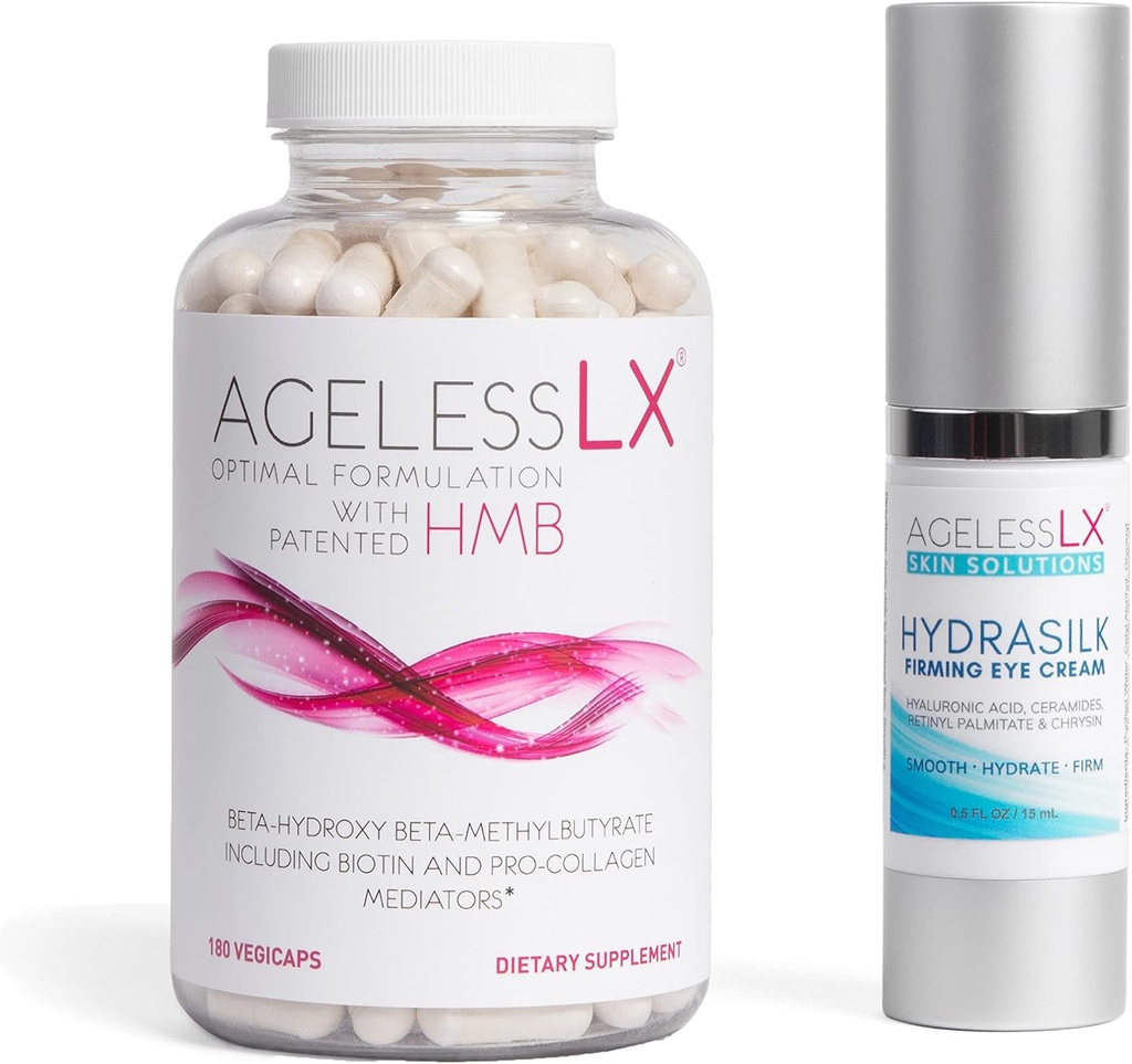 AgelessLX Supplement Capsule voor vrouwen met HMB Hydrasilk Eye Cream Bundle