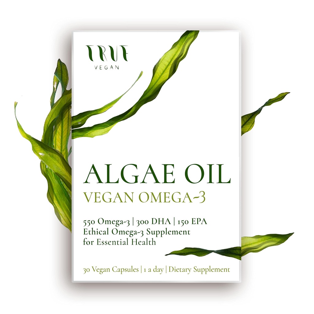 Algae Oil Ethical Omega-3 Supplement sourced from Algae. 550 Omega-3, 300 DHA, 150 EPA - Vegan Friendly
