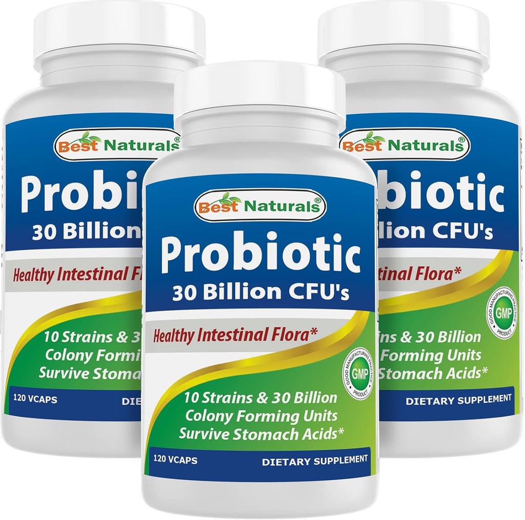 Best Naturals Probiotic 10 Strains 30 Miljard Plank Stable 120 Veggie Caps (120 Tellen (Pack of 3))