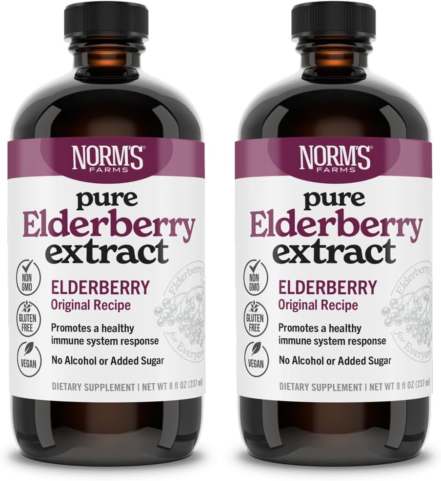 Norm's Farms Pure Elderberry Extract 2PK - Made from Only Elderberries in USA - Immune, Antioxidant Support, No Added Sugar, Additives, Vegan, Gluten-Free, Non-GMO, Tincture Alcohol Free - 8 Oz