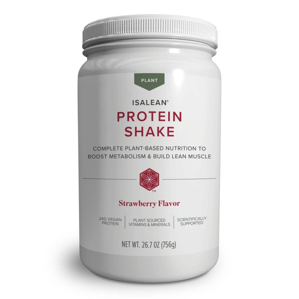 Isagenix Plant-Based IsaLean Protein Shake - Meal Replacement Drink with 24 g of Plant-Based Protein - Supports Lean Muscle Growth & Healthy Metabolism - Gluten-Free & Soy-Free - Strawberry