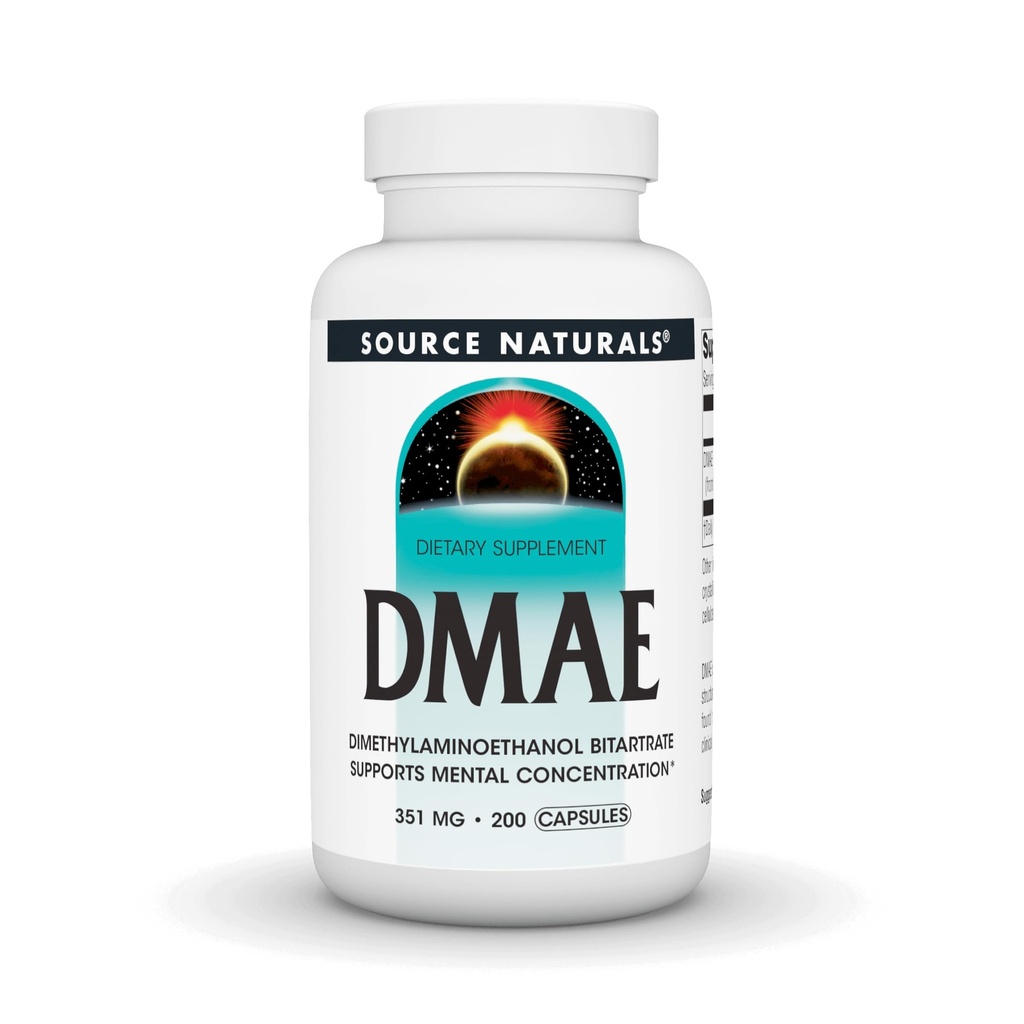 Source Naturals DMAE, Dimethylaminoethanol Bitartrate - Supports Mental Concentration - 200 Capsules