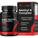 Methylated B Complex Vitamin Supplement - Bioactive Methyl B Complex with 5-MTHF Methyl Folate & B12 Methylcobalamin for Brain Heart Energy & Homocysteine Support - Super Vitamin B Complex - 60 Caps