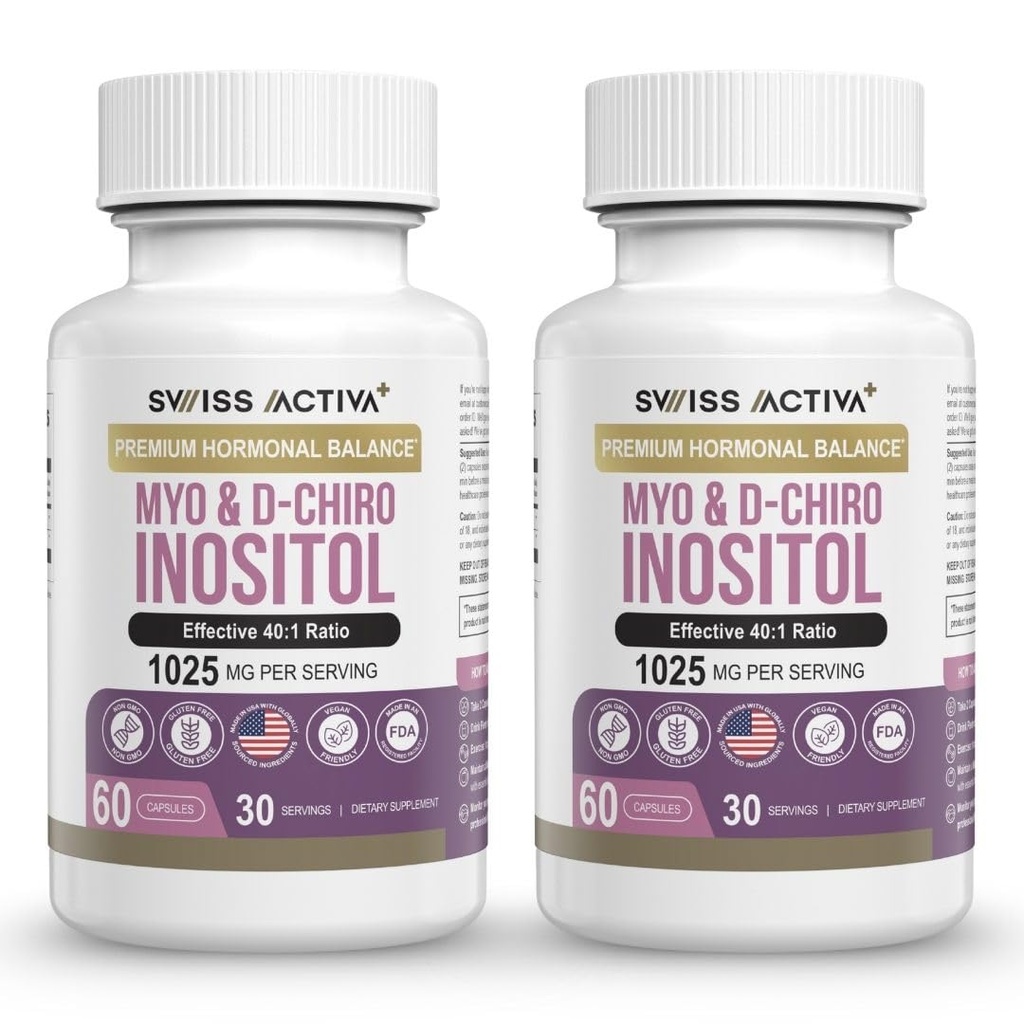 Swiss Activa+ Labs Myo Inositol & D-Chiro Inositol Supplement – 40:1 Ratio – Women’s Hormone Support – Supports Overall Menstrual Health & Metabolic Wellness –60 Day Supply