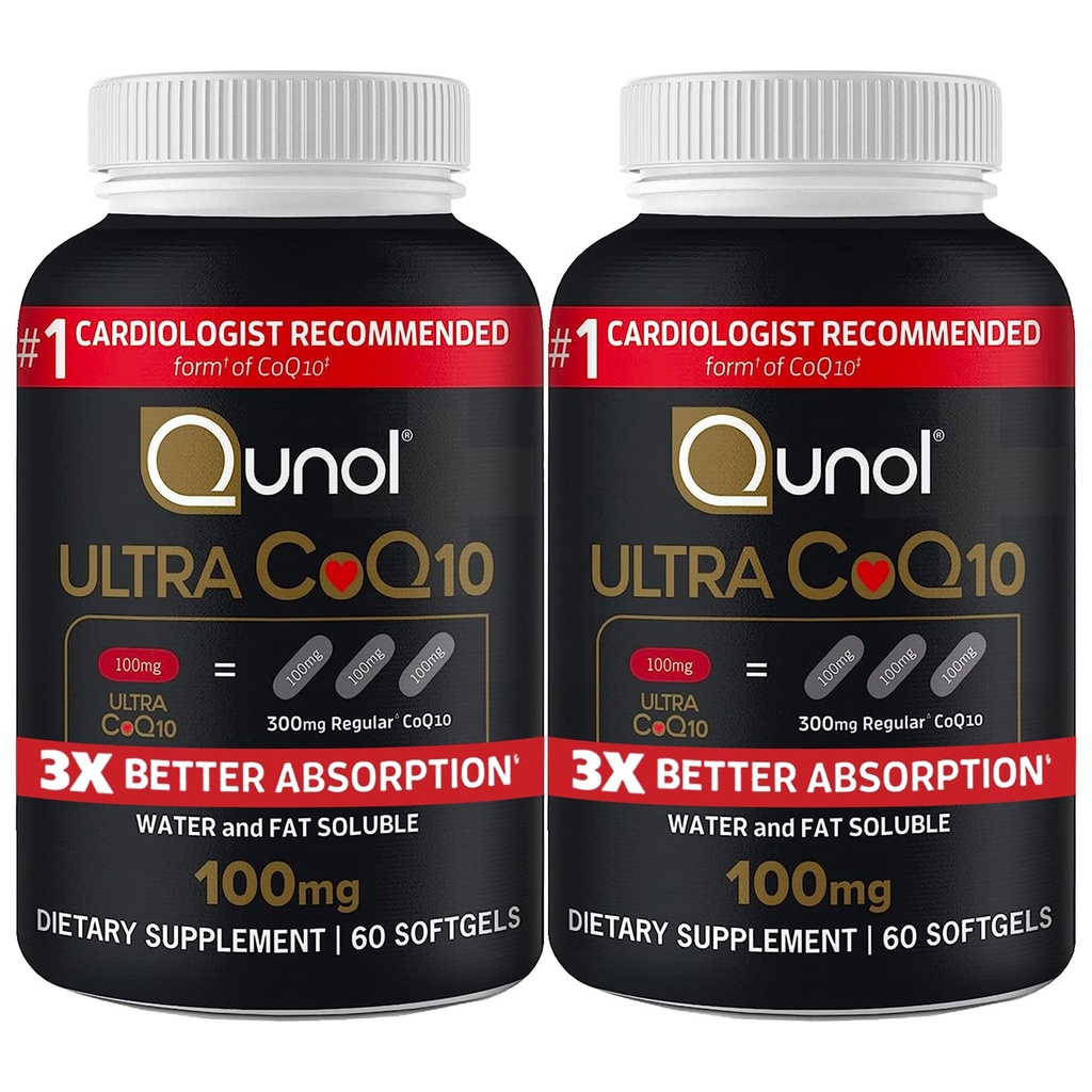 Qunol Ultra CoQ10 100mg 3X Better Absorption Patented Water and Fat Soluble Natural Supplement Form Coenzyme Q10 Antioxidant for Heart Health Packs Softgels, 120 Count
