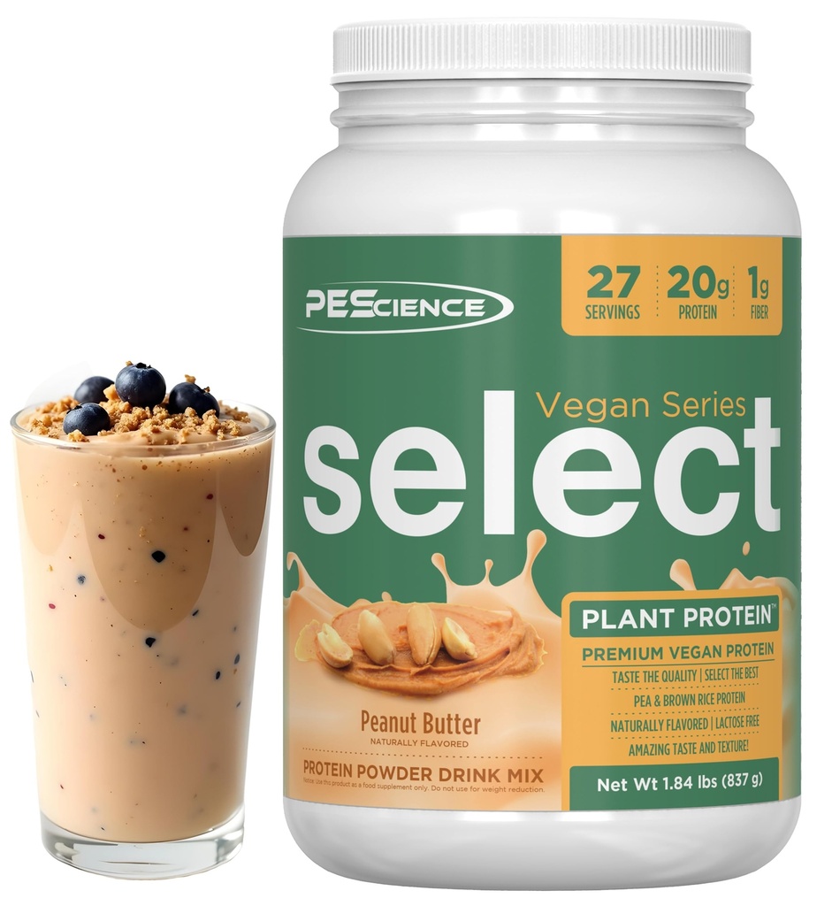 PEScience Select Vegan Protein Powder, Plant Based Protein Powder, Amazing Taste, Smooth Texture, Pea and Brown Rice Blend, Dairy Free, Lactose Free, Gluten Free - Peanut Butter Delight, 27 Servings