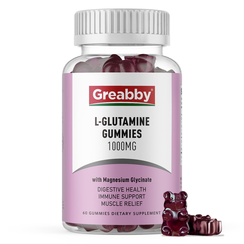 L Glutamine 1000mg Gummies - Muscle Relief & Immune Support, Amino Acid Supplement with Magnesium Glycinate, Vegan & Non-GMO, Gluten Free (60 Count)