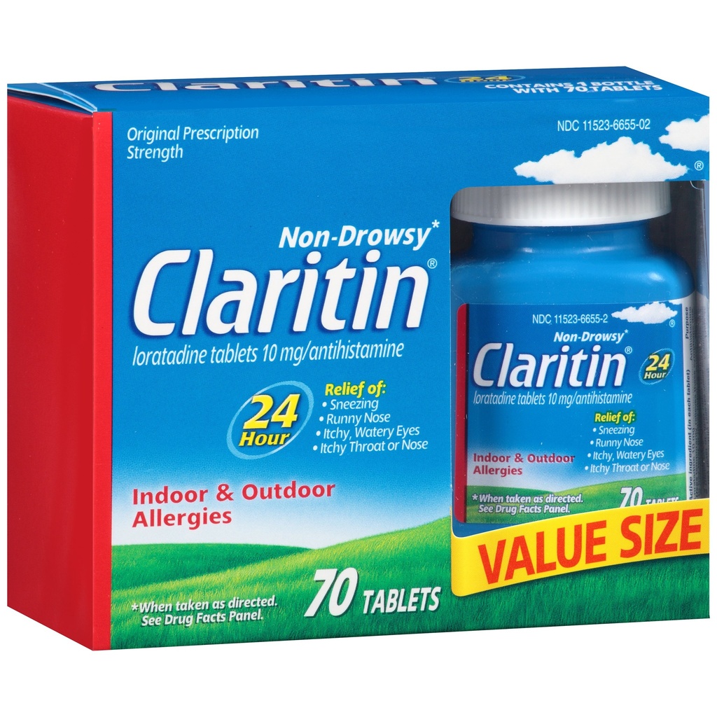 Claritin 24 Hour Allergy Medicine, Non-Drowsy Prescription Strength Allergy Relief, Loratadine Antihistamine Tablets, 70 Count