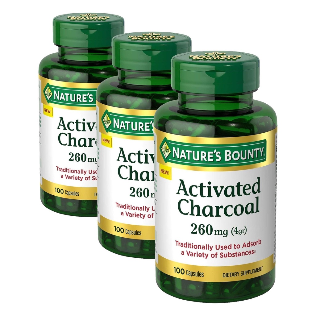 Nature's Bounty Activated Charcoal 260 mg, 100 Capsules, Dietary Supplement to Support a Healthy Lifestyle (Pack of 3)