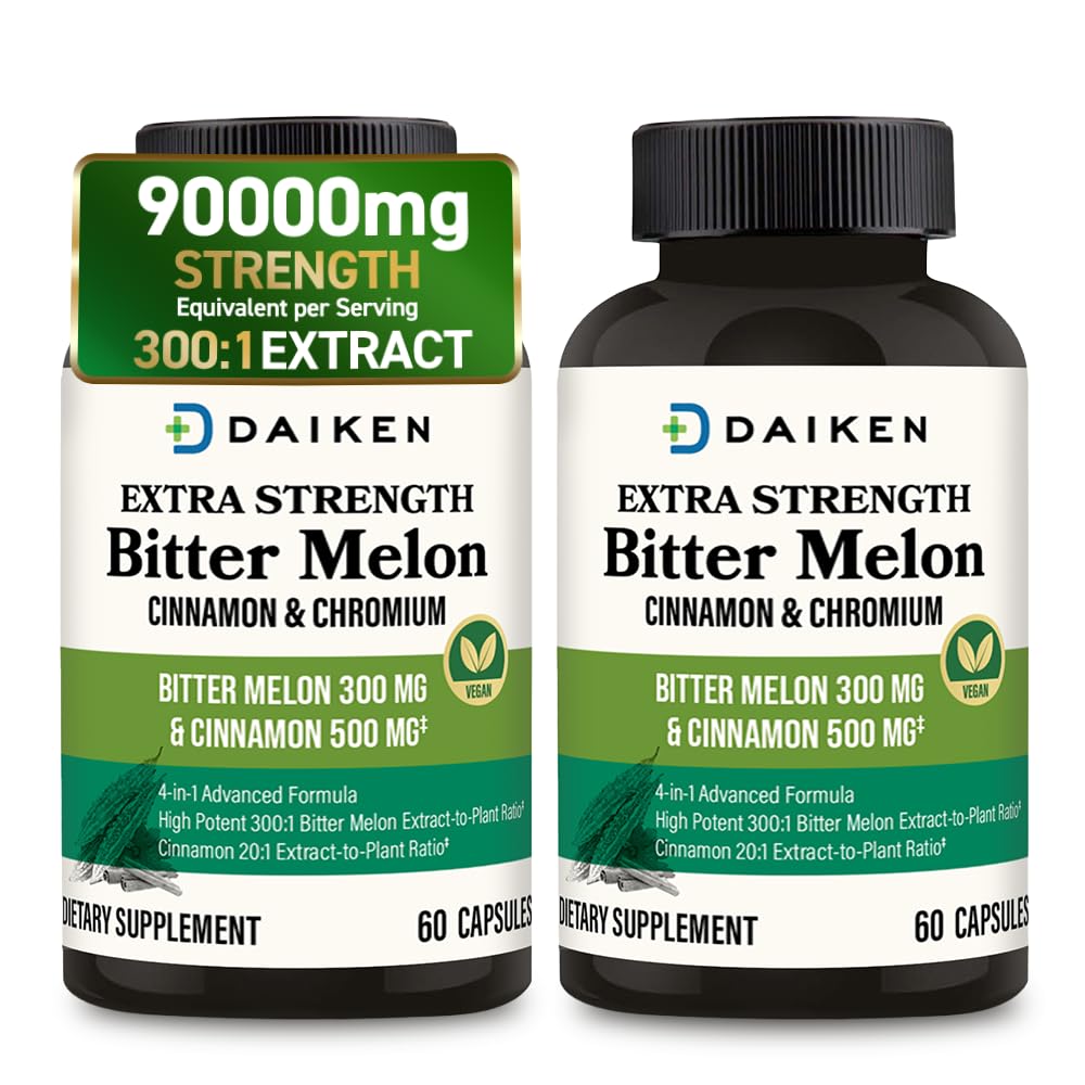 DAIKEN Bitter Melon, Cinnamon & Chromium, 100% Vegetarian Bitter Melon Capsules with Cinnamon Chromium & Zinc, 60 Capsules (Pack of 2)