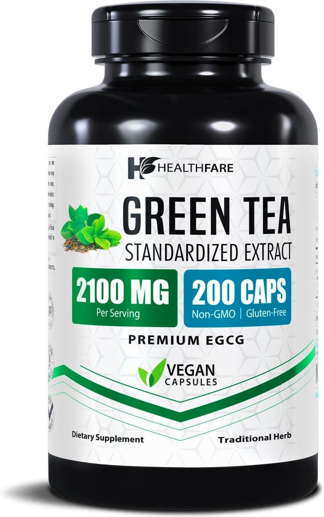 Healthfare Green arbata Extract Frils 2100mg ← 124; Addicated Standardised with EGCG & Polyfenolies Bendrijoje 124; 200 Vegan Capsules ® 124; Extra Form Antioksidant Support ® 124; Non- GMO, Gluten- Free ® 124; Pagaminta JAV