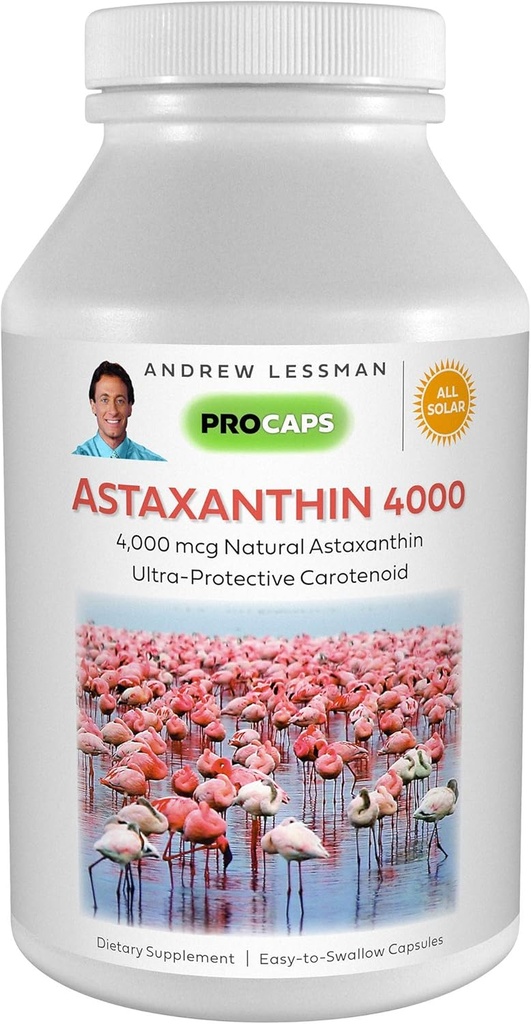 ANDREW LESSMAN Astaxanthine 30 Softgels - 4000 mcg Natural Astaxanthine, Krachtig Anti-Oxidant Carotenoid. Bescherming voor ogen, hart, huid en meer. Geen additieven. Gemakkelijk te slikken Softgels