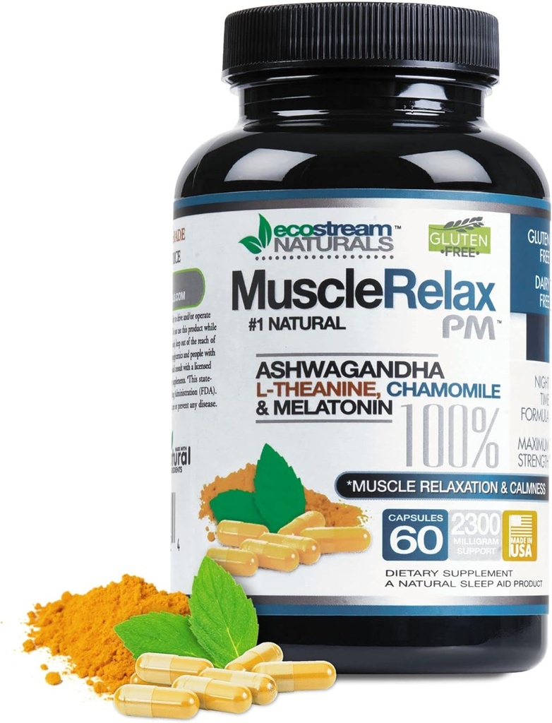 Natural Night- Time Support Muscle Relax PM - Více než 2 300 miligramů Síla - Ease Night Time Kapsle Rest Support with Magnesium, Ashwaganha, Valerian, Vášeň Květ