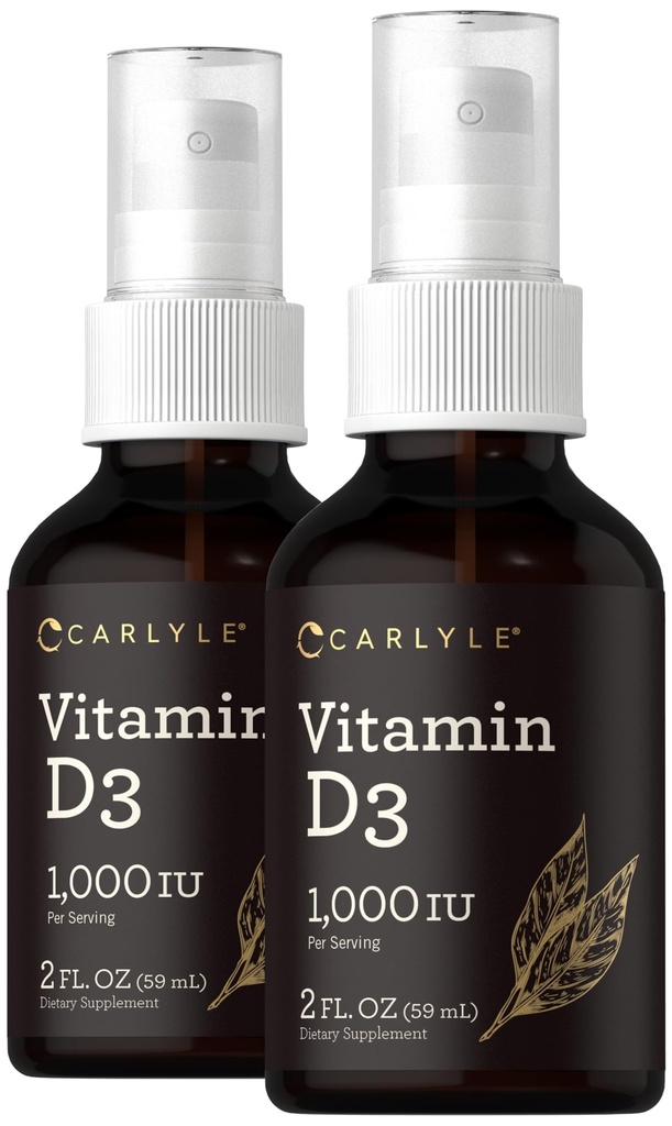 Carlyle Vitamin D3 1000IU Liquid Spray | 4 FL Oz (2 x 2 fl oz) | 2 Pack | Vegetarian, Non-GMO, Gluten Free Supplement