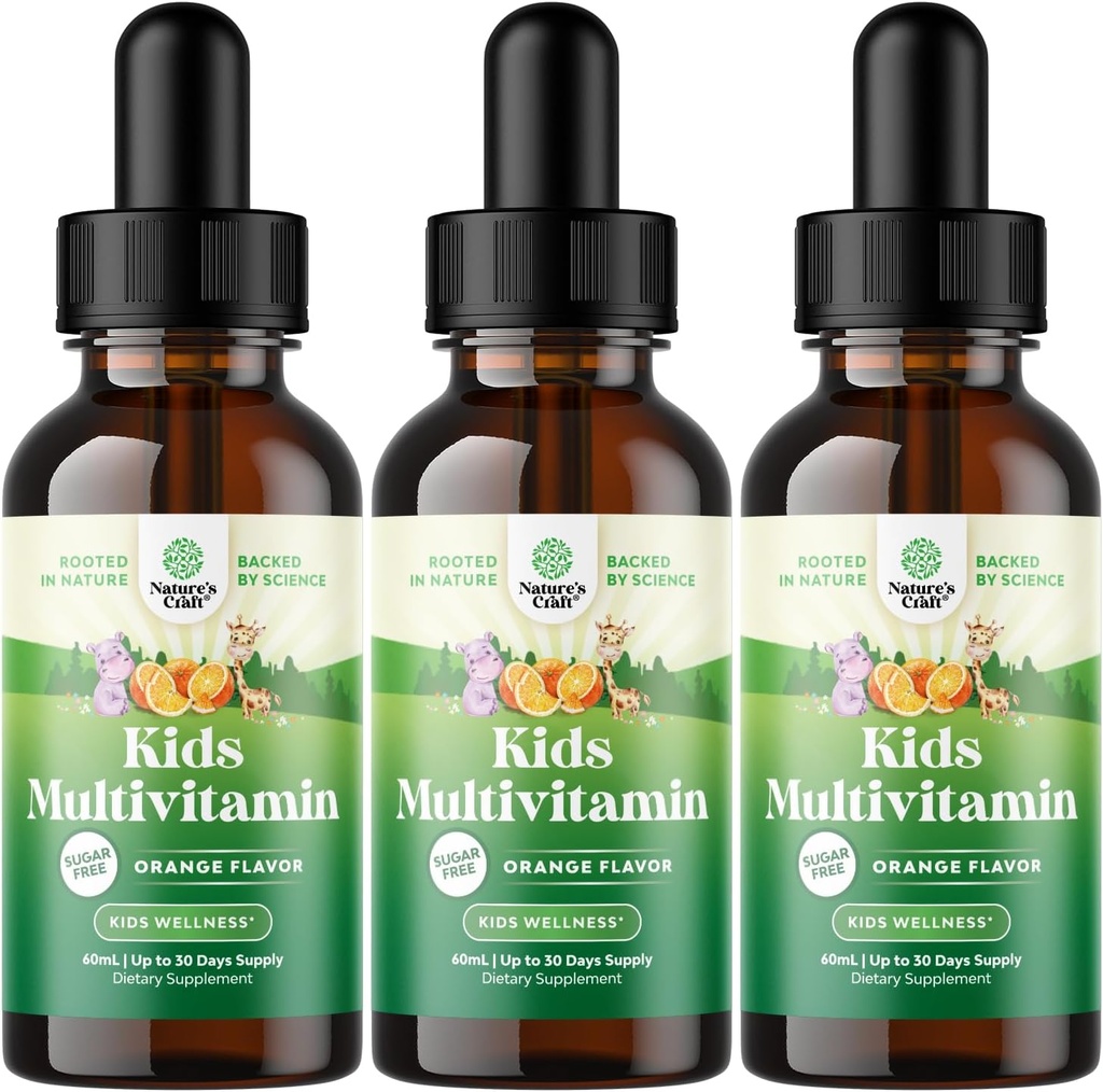 Natures Craft Liquid Multivitamin for Kids Immunity Support - Yummy Toddler Multivitamin Supplement with a C D3 E B6 and D3 Liquid Vitamins for Kids of All Ages - High Absorption (3 Pack)