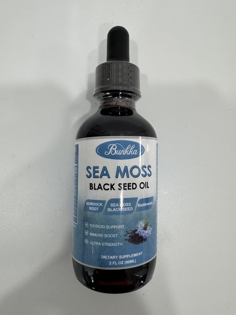(2 Kemas) Air Kandang Air Laut Moss Black Seed dengan Root Burdock, Bladderwrack & Vitamin C D3, Laut Irlandia Moss Drop untuk Sistem Imune, Skin & Energy