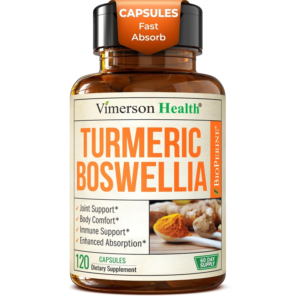 Boswellia Serrata Turmeric Supplement for Joint Support & Inflammation Balance – Turmeric Boswellia Supplement with Ginger & Black Pepper Extract for Enhanced Absorption – Non-GMO - 120 Capsules