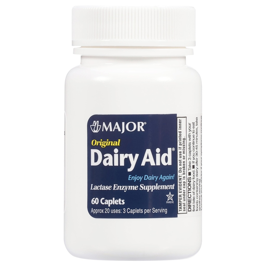 MAJOR Original Dairy Aid - Lactase Enzyme Supplement - 60 Caplets (1 Pack)