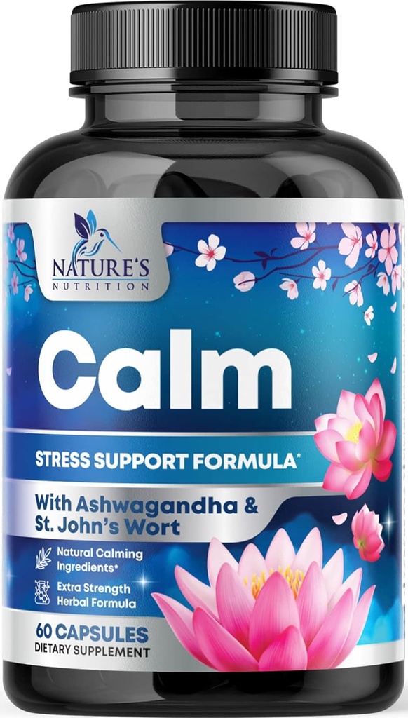 Natural Calm, Unwind & Relax Support - Ashwagandha, GABA, Magnesium, L-Theanine & More - Natural Focus, Energy & Immune Support - Nature's Non-GMO, Vegan, Gluten Free, Bottled i USA - 120 kapslar