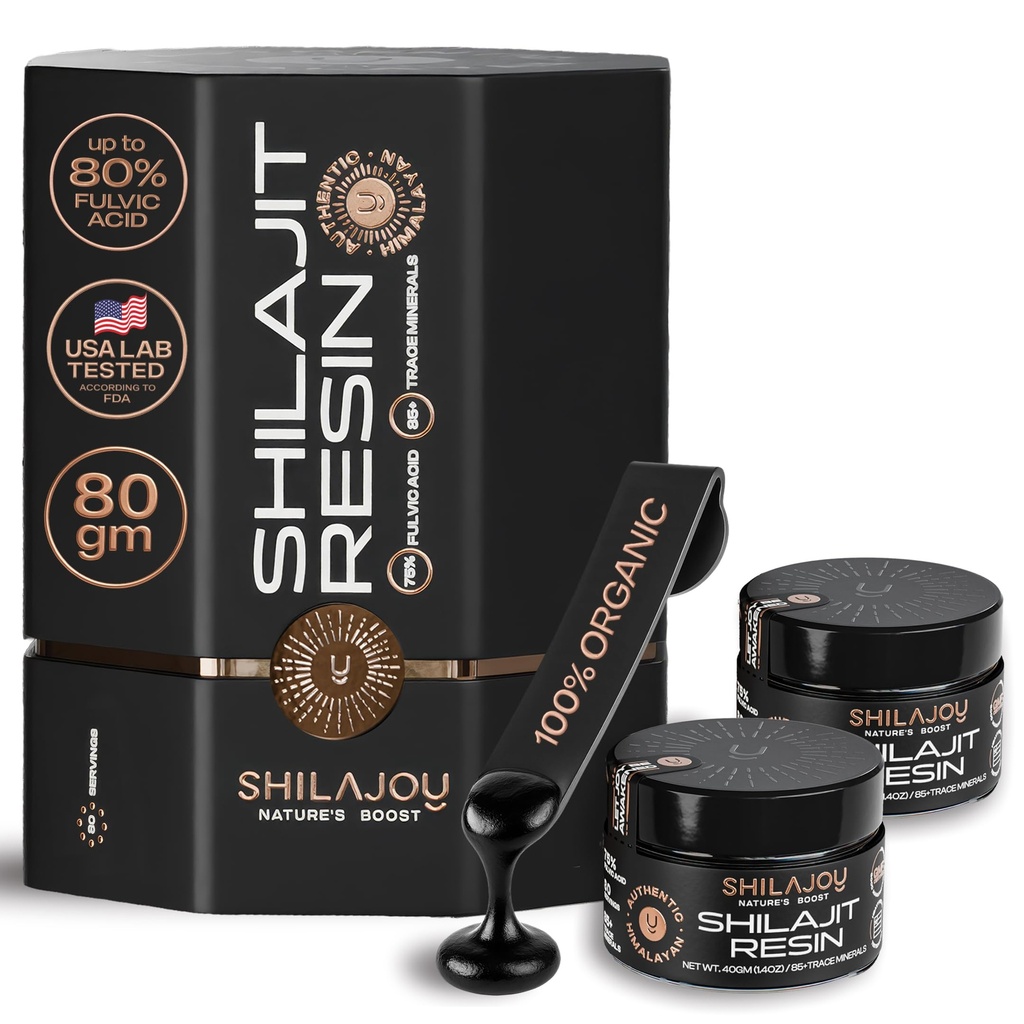 Shilajit Resin for Men & Women - Pure Himalayan Gold Grade High Potency with >75% Fulvic Acid and 85+ Trace Minerals, U.S. Lab Tested, Energy Boost & Immune Support (80gm - 160 Servings)