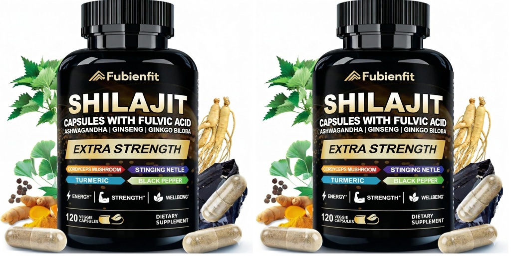 Shilajit Capsules - Premium Shilajit for Men - with Ashwagandha Ginseng and More Fulvic Acid for Men/Women - 120 Capsules,(Pack of 2)