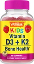 Welljah Vitaminas D3 + K2 vaikams Gummies - Vitaminas D3 1000 TV, K2 100 MCG - Kaulų ir raumenų sveikatingumo parama, Natūralūs skoniai, GMO nemokamai, Gluten Free, Vegan - K2 D3 Vitaminas papildai - 60 Gummies