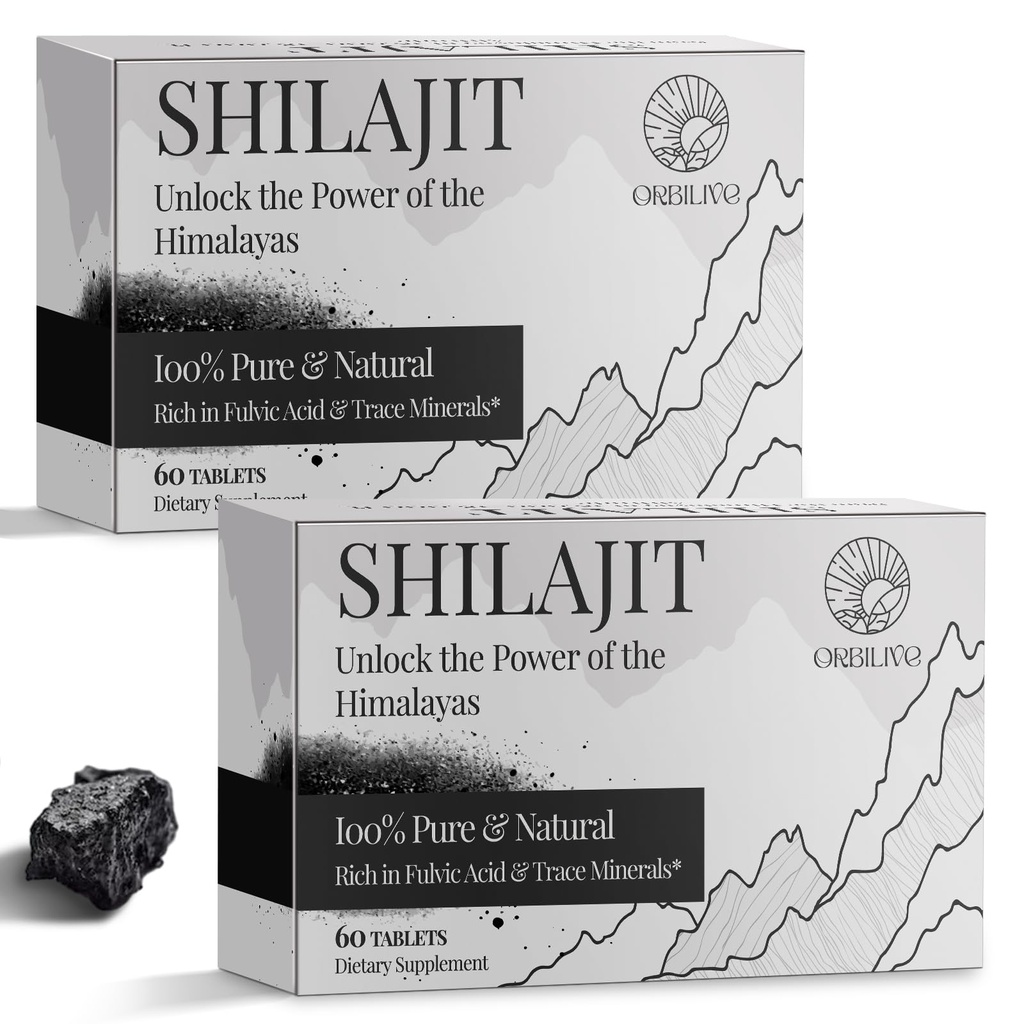 Shilajit Tablets 1000 MG, 100% Himalayan Organic, Shilajit Supplement Rich in Fulvic Acid & 85+ Trace Minerals for Men and Women, Energy & Immune System, 120 Count