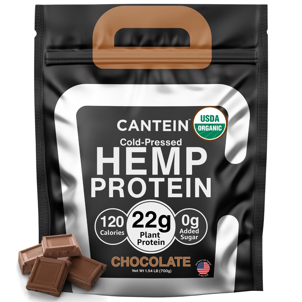 Organic Plant-Based Protein Powder - 100% Hemp Protein Vegan Shake Mix - Lactose, Dairy & Gluten Free, Clean Natural Chocolate (20 Servings)