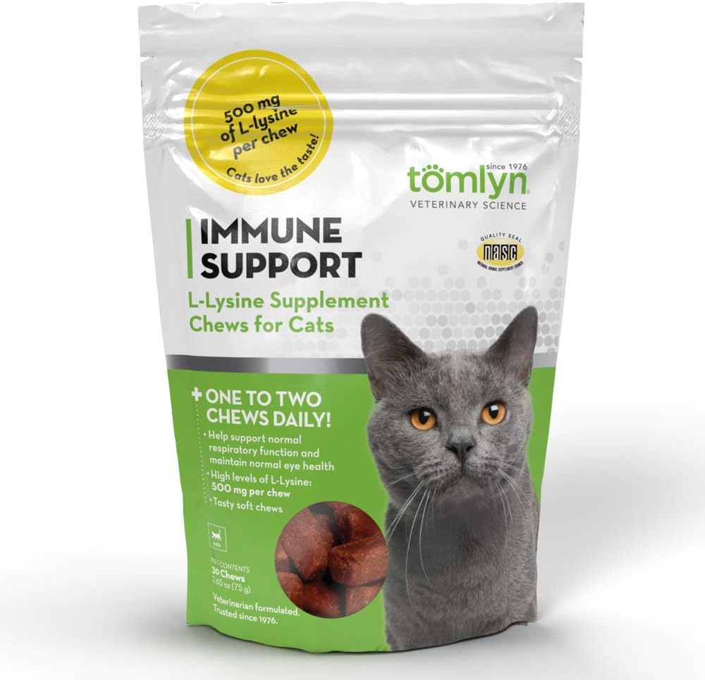 Tomlyn Immune Support Daily L-Lysine Supplement, Fish-smaak Lysine Kauwen voor Katten en Kittens, 30ct