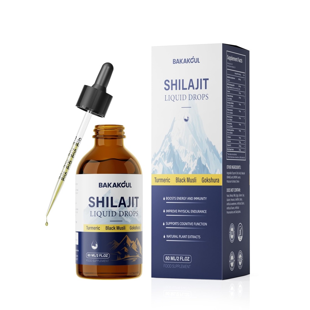 Shilajit Liquid Drops with Ashwagandha,Turmeric,Black Musli for Enhanced Energy & Immune Support,Shilajit for Men,Sugar-Free,2 Fl.Oz