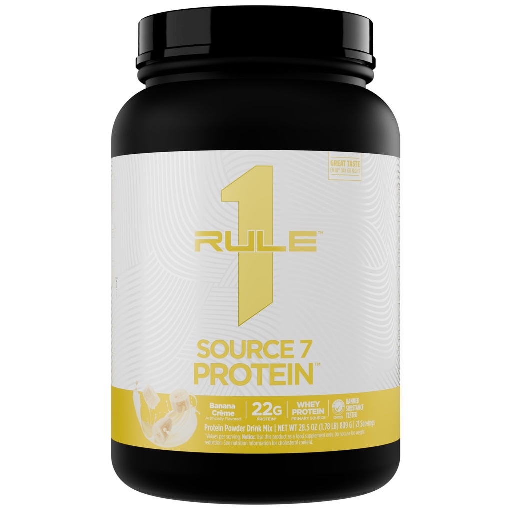 Rule 1 Proteins Source 7 Protein, Banana Cream, 21 Servings | Decadent Flavor, Velvety Smooth Texture, 22g Anytime Protein, and 10g Naturally Occurring EAAs from 7 Premium Sources