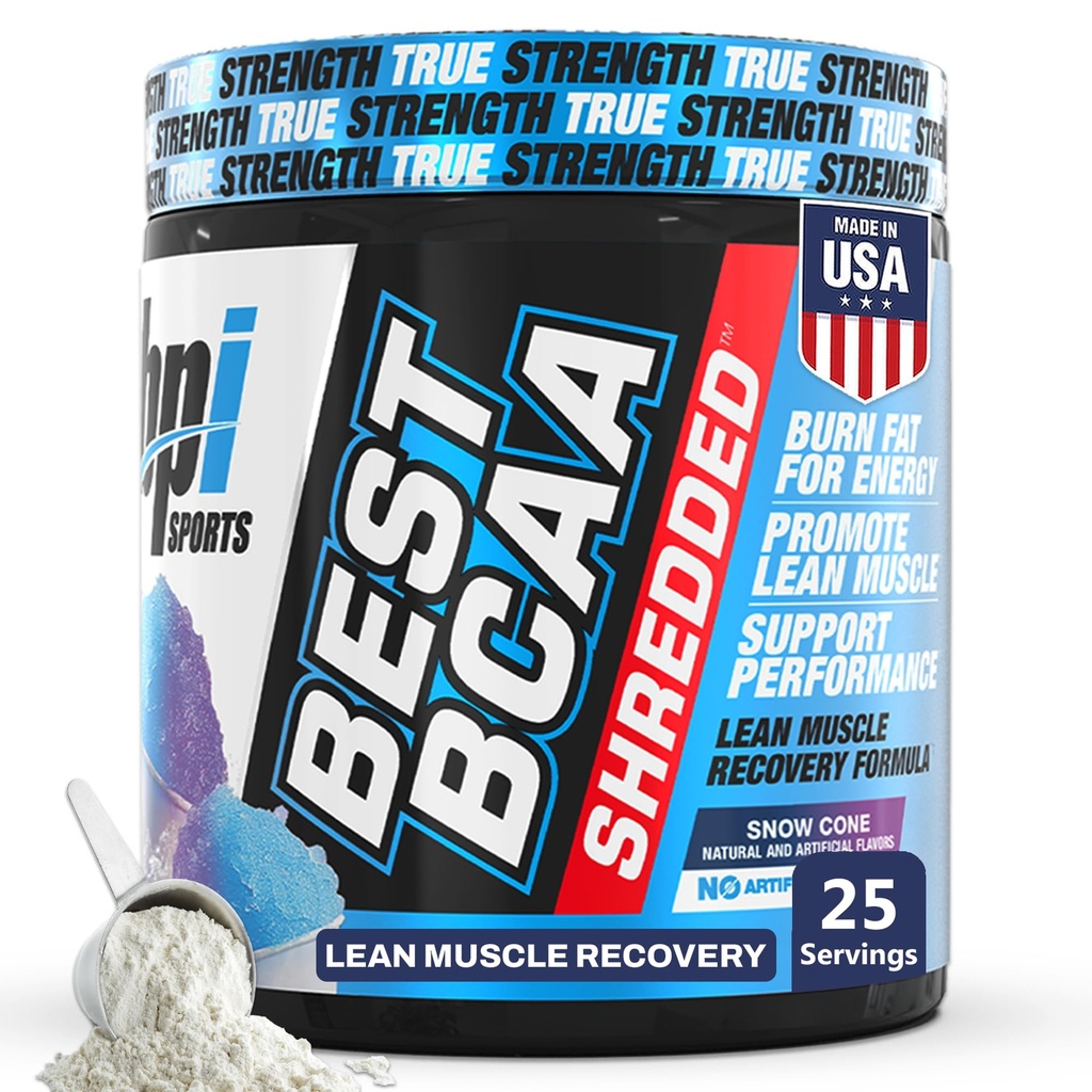 BPI Sports Best BCAA Shredded - Caffeine Free Thermogenic Recovery Drink, Lean Muscle Building BCAA Powder For Women and Men, Preworkout BCAAs Amino Acids Drink- Snow Cone - 25 Servings