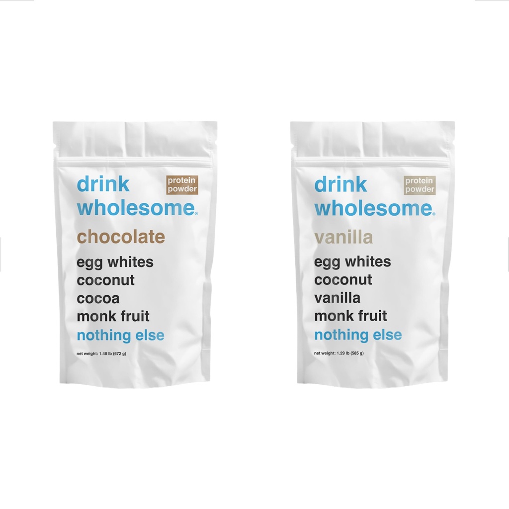 drink wholesome Chocolate and Vanilla Egg White Protein Powder Bundle